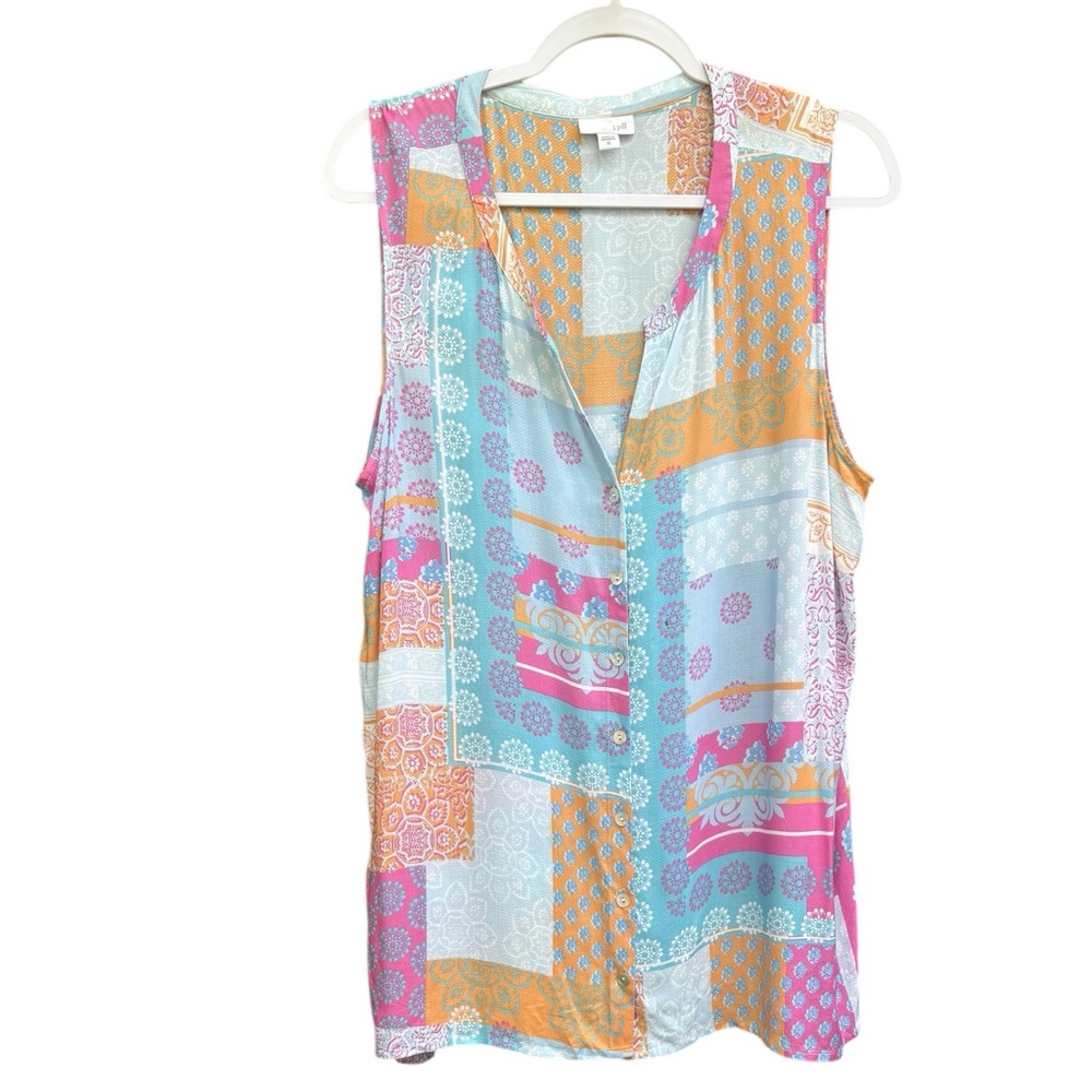 J. Jill Patchwork Multicolor Button Down Sleevele… - image 1